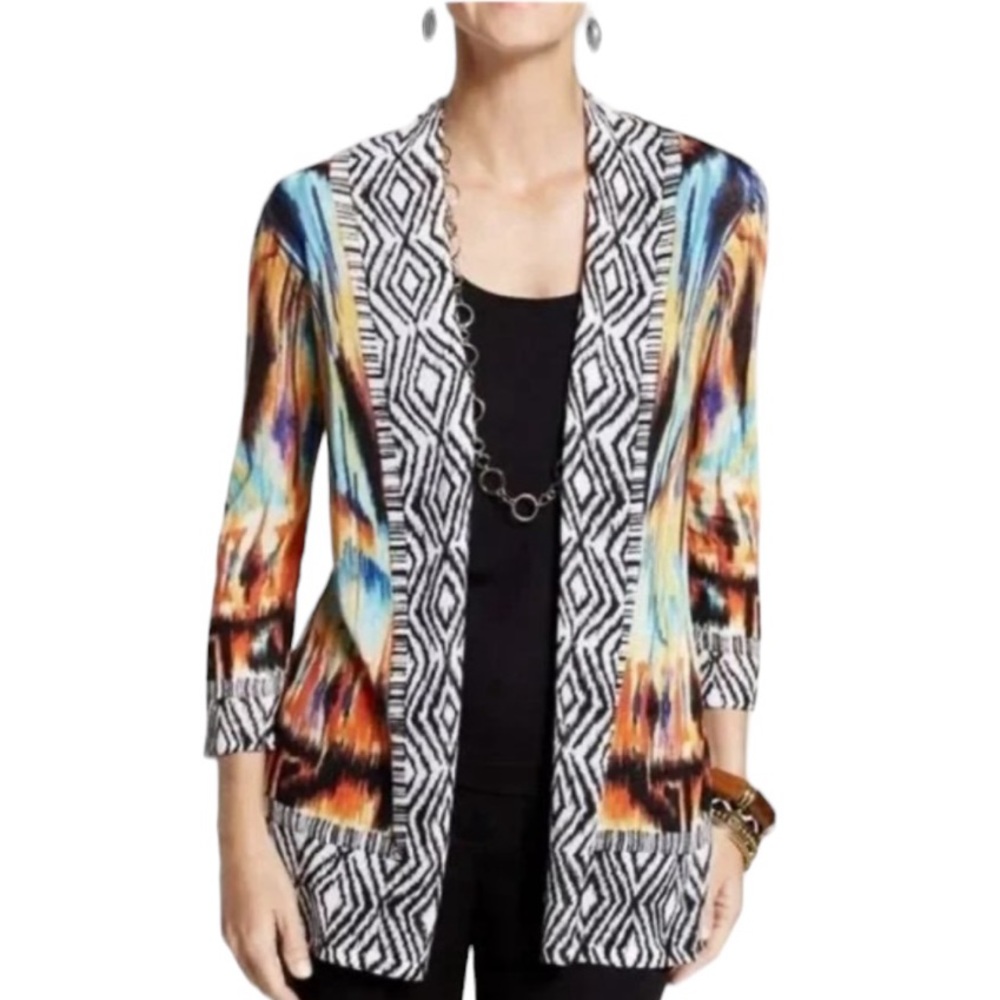 Chico’s Mixed Print 3/4 Sleeve Open Front Cardigan